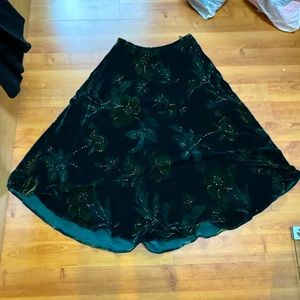 Muse dark green velvet circle skirt with beading size 12